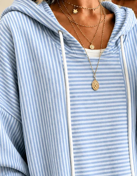 Sudadera con capucha casual holgada de rayas azul — foto 3