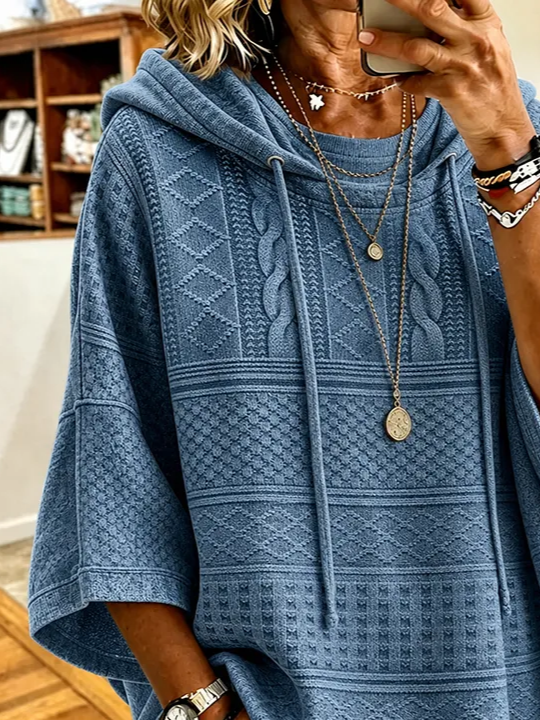 Top oversize de jacquard con capucha, manga francesa y cordón ajustable — foto 2