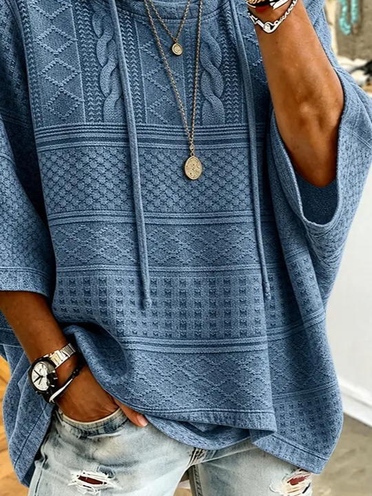 Top oversize de jacquard con capucha, manga francesa y cordón ajustable — foto 3