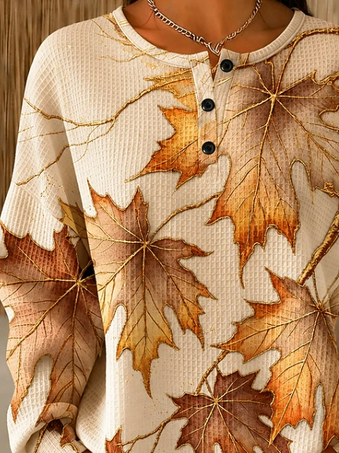 Sudadera casual de hojas con cuello redondo — foto 2