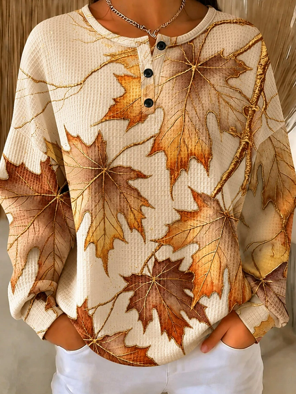 Sudadera casual de hojas con cuello redondo