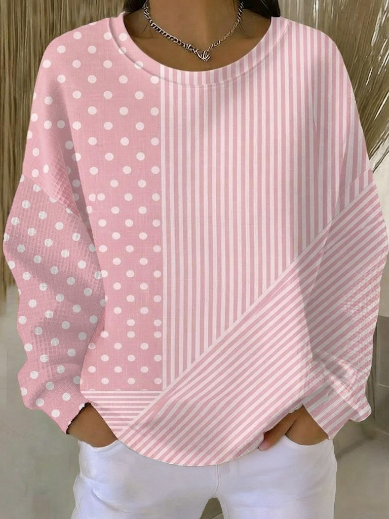 Sudadera casual de rayas con cuello redondo