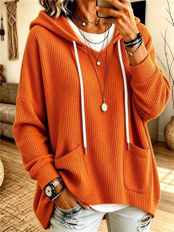 Sudadera con capucha casual lisa con manga larga