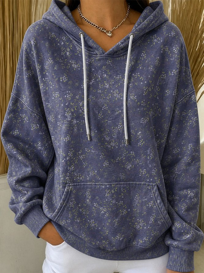 Sudadera con capucha vintage de flores con manga larga