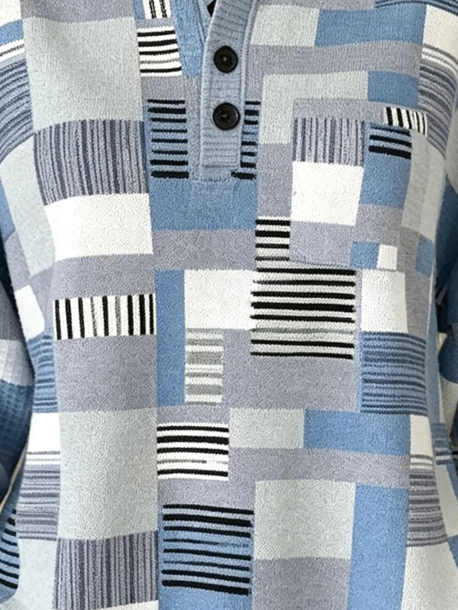Sudadera casual geométrica con cuello henley y manga larga — foto 3