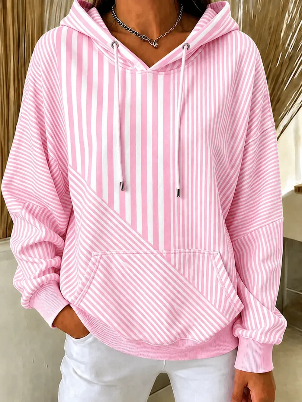 Sudadera con capucha casual de rayas con manga larga