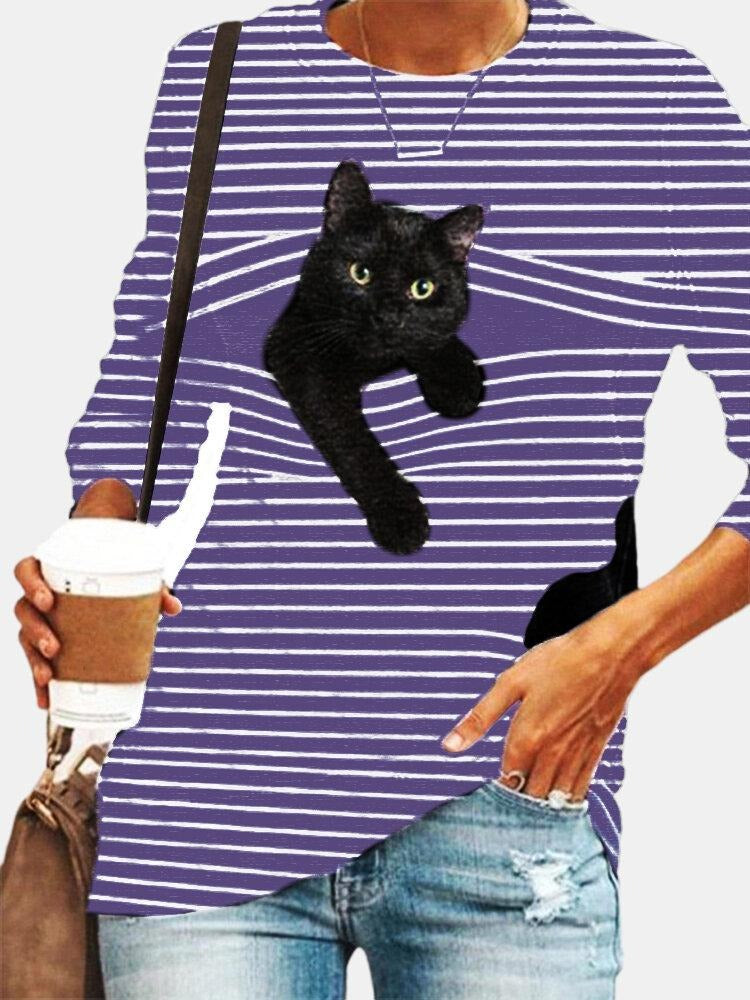 Camisa de rayas con cuello redondo y manga larga — foto 4