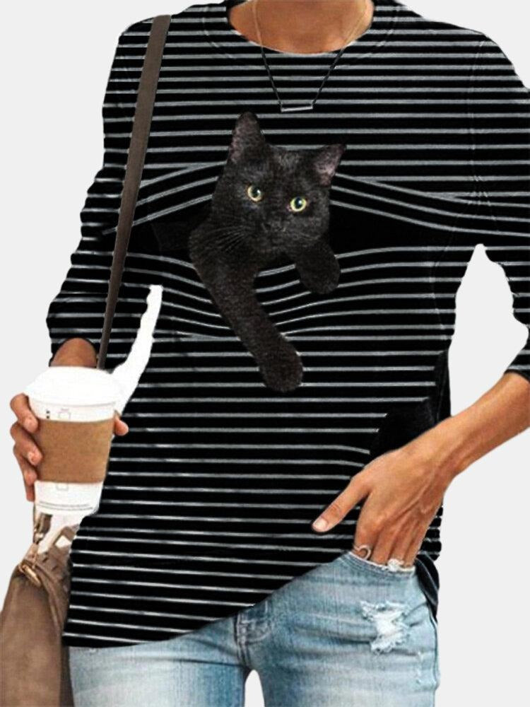 Camisa de rayas con cuello redondo y manga larga — foto 6