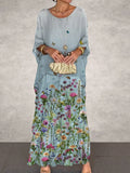 Vestido elegante largo de flores de gasa con manga larga
