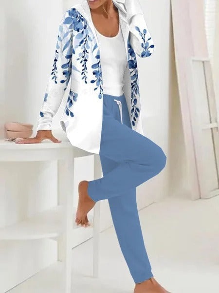 Conjunto cómodo de dos piezas de flores con manga larga