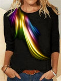 Camisa casual degradada con cuello redondo y manga larga
