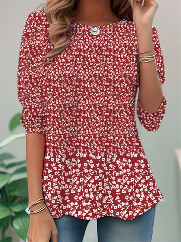 Camisa de flores con cuello redondo y manga larga · Petra