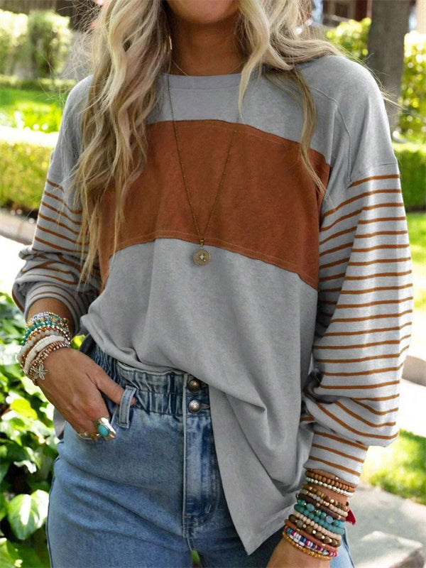 Blusa holgada de rayas con cuello redondo y manga larga · Tea