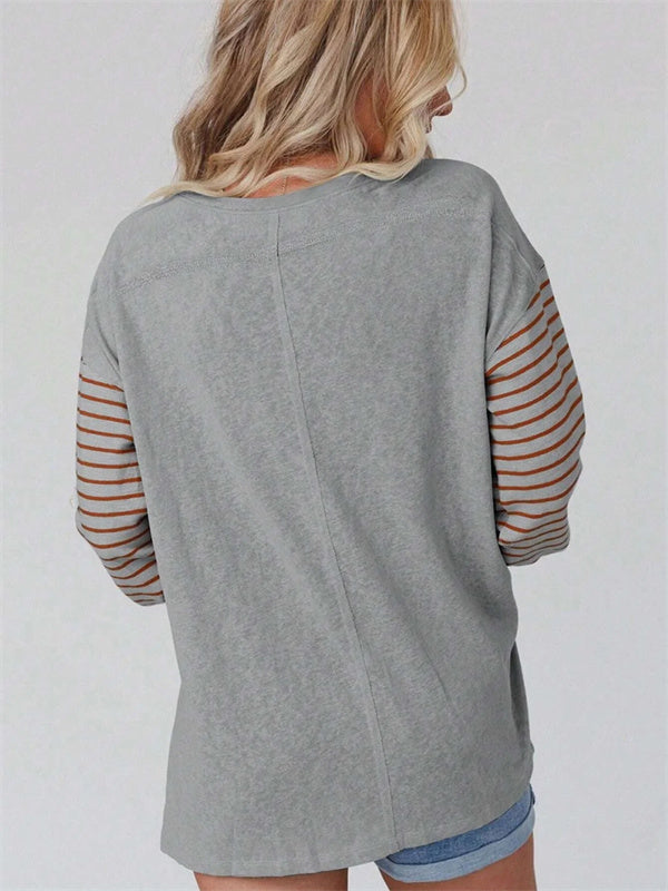 Blusa holgada de rayas con cuello redondo y manga larga · Tea