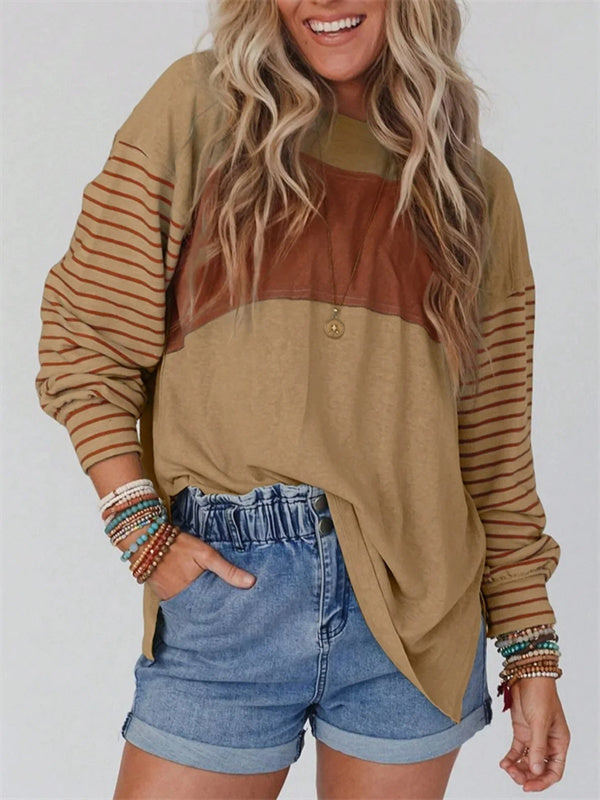 Blusa holgada de rayas con cuello redondo y manga larga · Tea