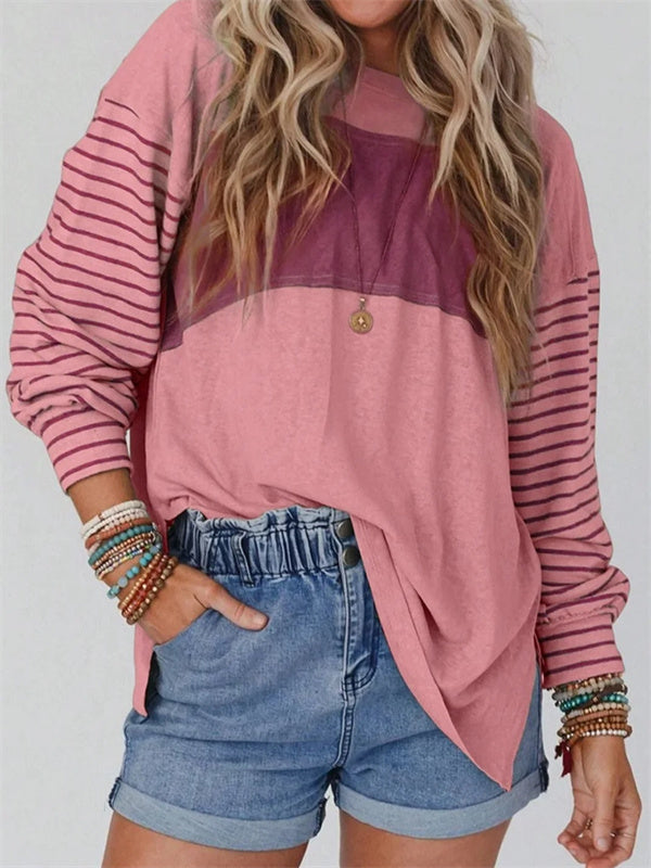 Blusa holgada de rayas con cuello redondo y manga larga · Tea