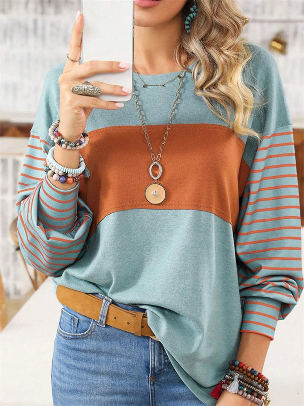 Blusa holgada de rayas con cuello redondo y manga larga · Tea