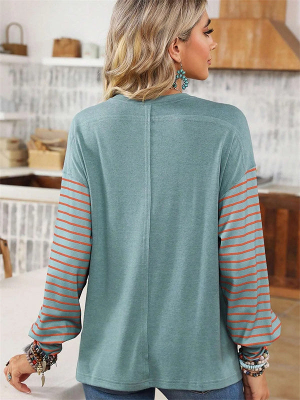 Blusa holgada de rayas con cuello redondo y manga larga · Tea