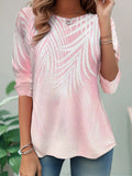 Camisa casual de hojas con cuello redondo y manga larga