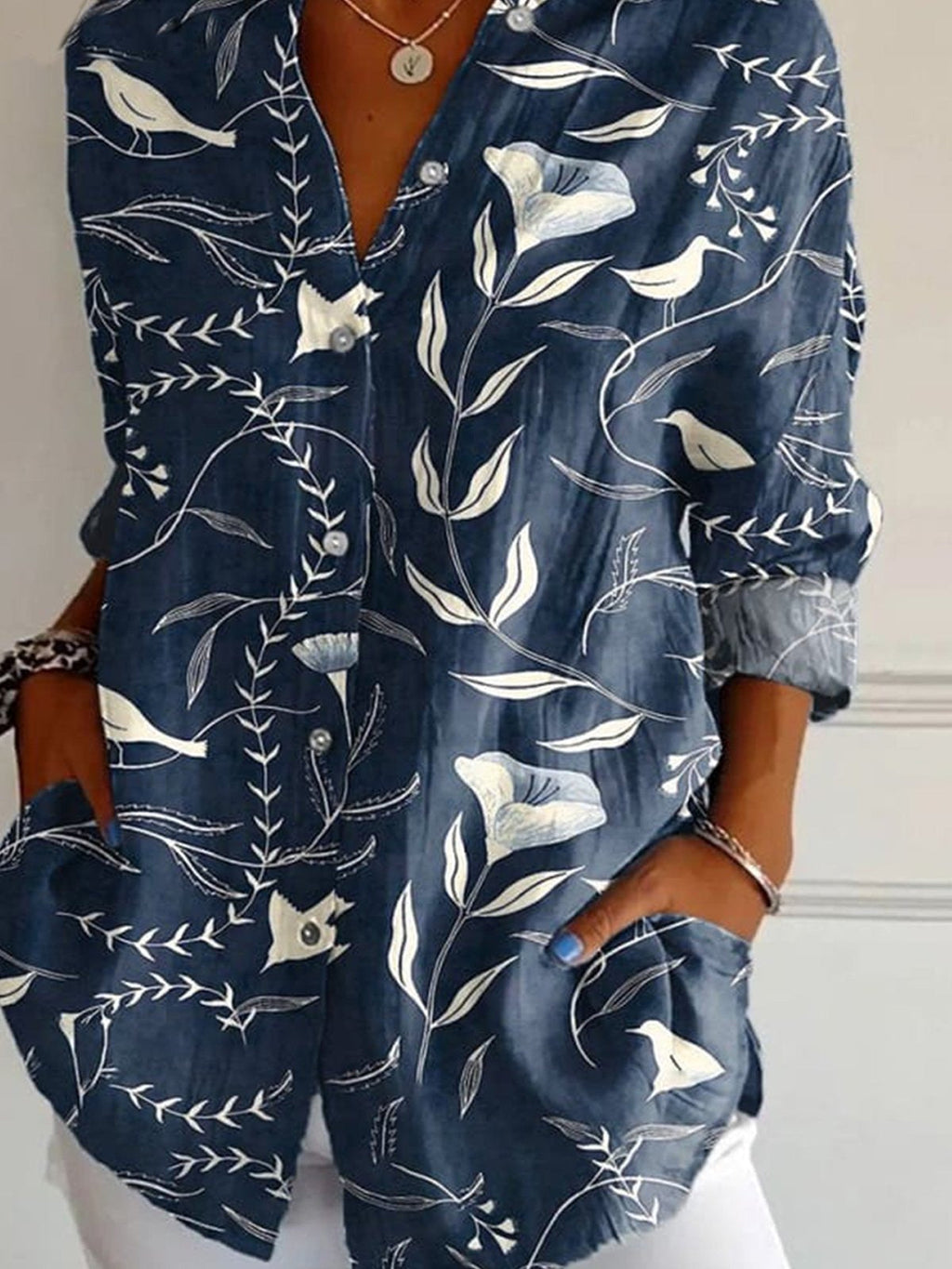 Camisa holgada de flores con cuello camisero y manga corta — foto 2