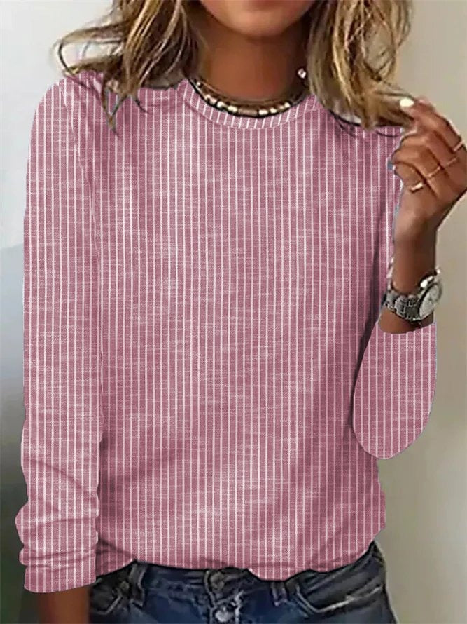 Camisa casual holgada de rayas con cuello redondo · Julia