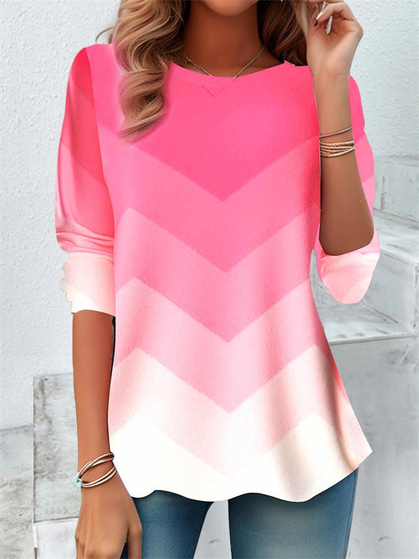 Top casual bicolor de punto fino con cuello redondo y manga larga