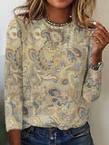 Blusa casual holgada de cachemir con cuello redondo y manga larga