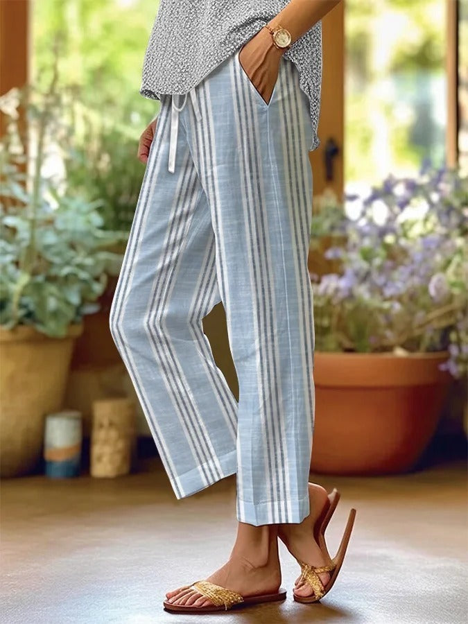 Pantalón casual de rayas de lino
