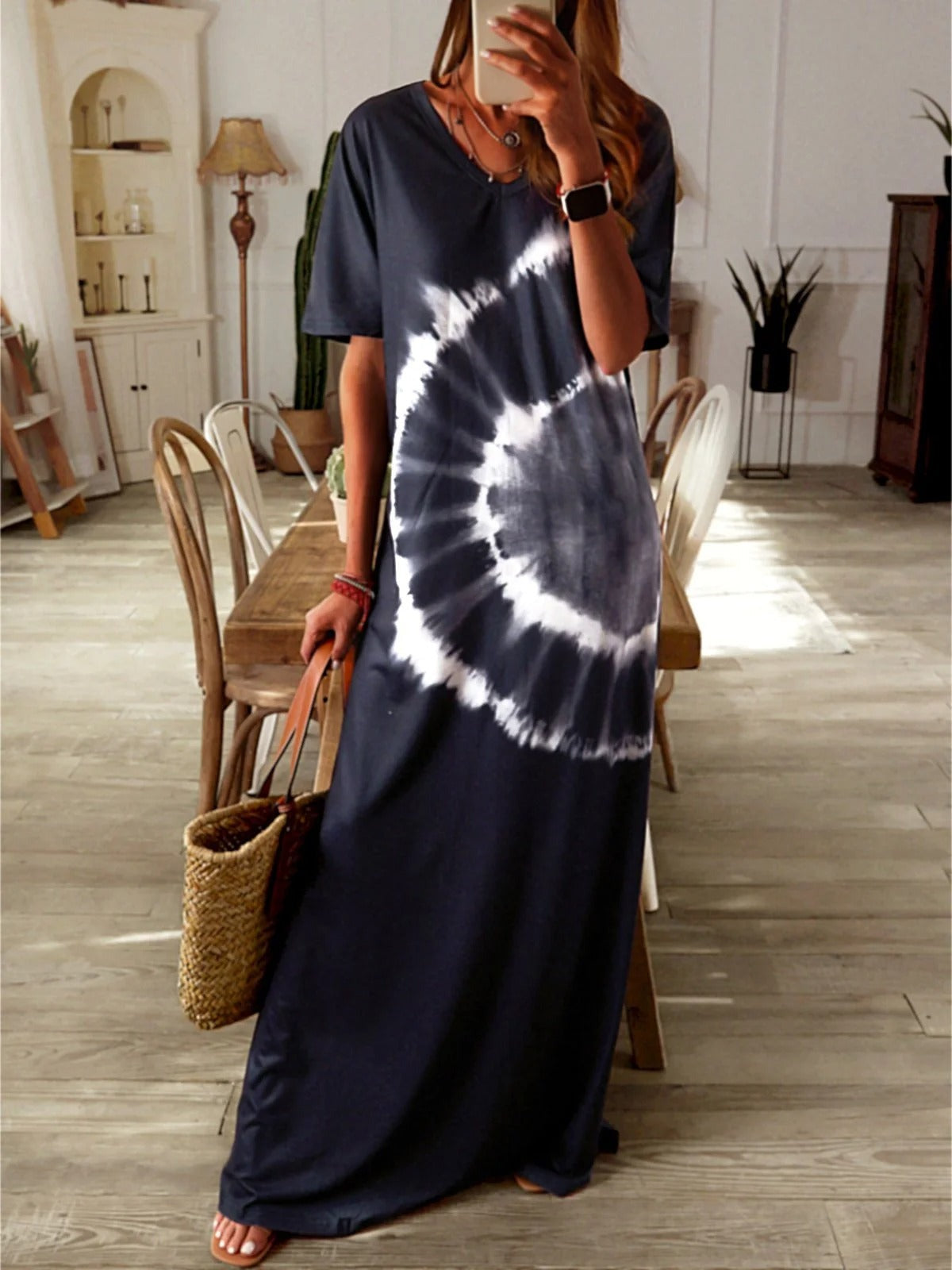 Vestido largo tie dye de punto con manga corta — foto 2