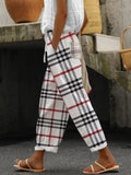Pantalón casual tipo harén de cuadros de algodón