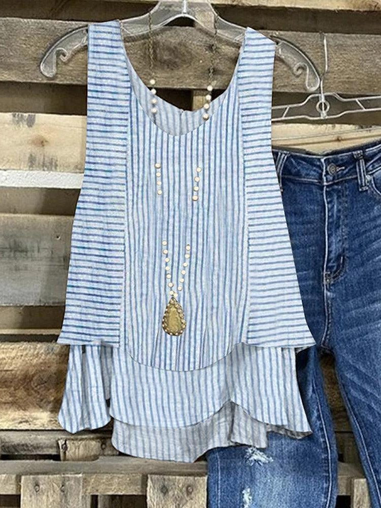 Top casual de capas de rayas azul sin mangas