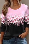 Camisa moderna de flores con cuello redondo y manga larga