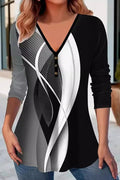 Camisa moderna geométrica con escote en pico y manga larga