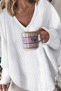 Sudadera moderna lisa de jacquard con escote en pico