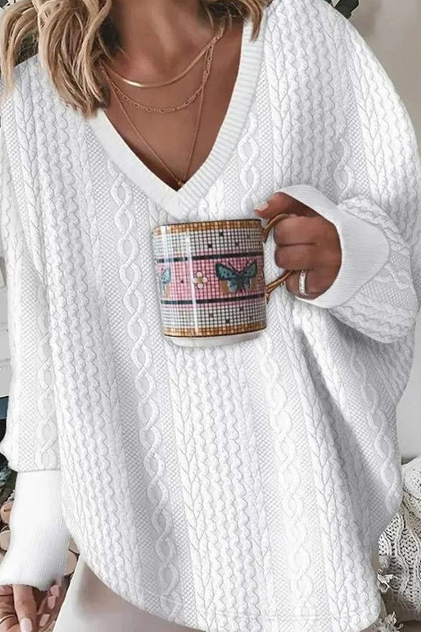 Sudadera moderna lisa de jacquard con escote en pico