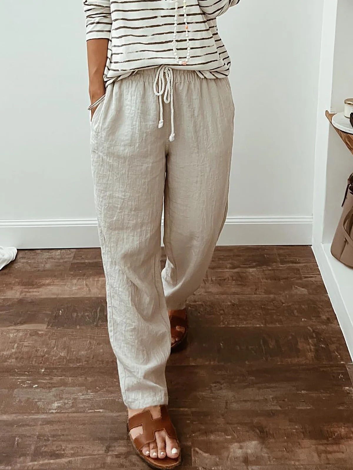 Pantalón casual holgado liso de algodón · Wren