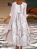 Vestido casual largo de dos piezas de flores tejido con manga corta