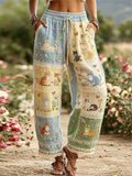 Pantalón de patchwork de encaje con cordón ajustable y ribete