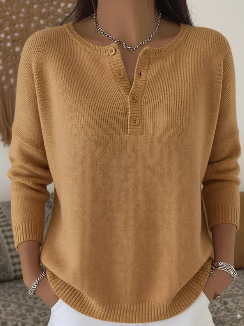 Helena  Jersey de Punto con Botones Henley