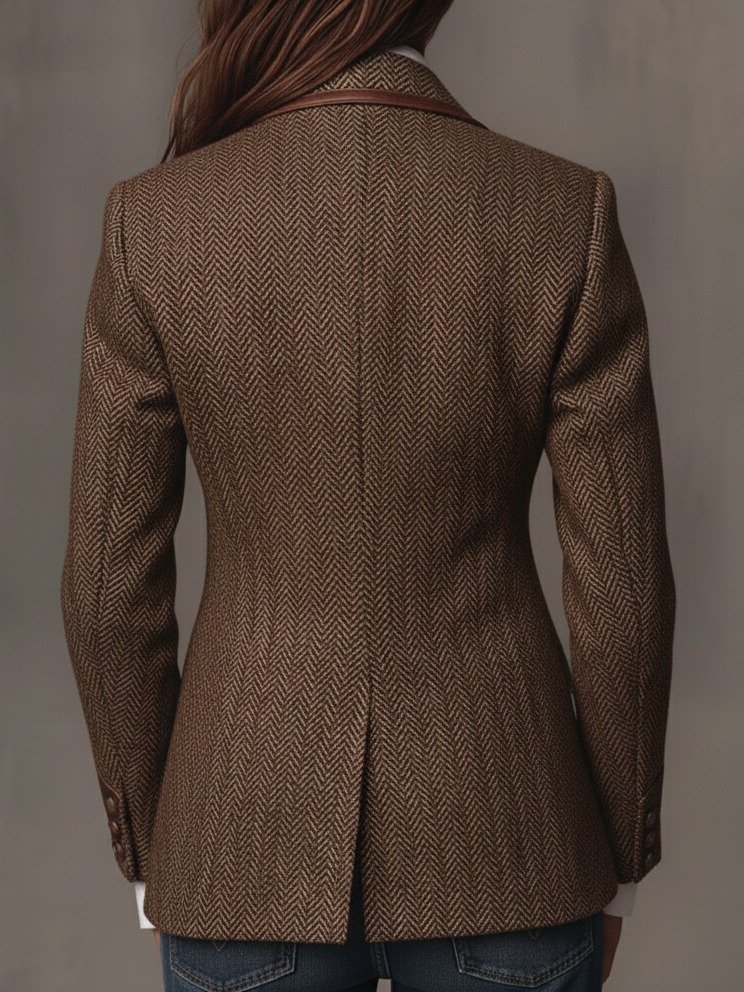 Iria Blazer con Estampado de Espiga y Detalles en Contraste