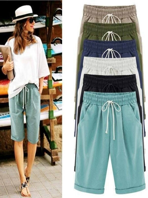 Shorts de fiesta holgados lisos con bolsillos y cinturón