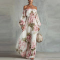 Pivoine Vestido Maxi Floral con Hombros Descubiertos y Mangas Largas