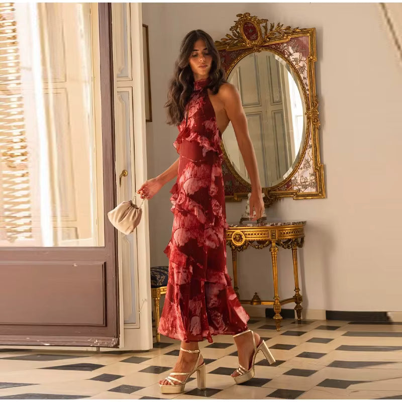 Aurelia Vestido Maxi Floral con Cuello Halter