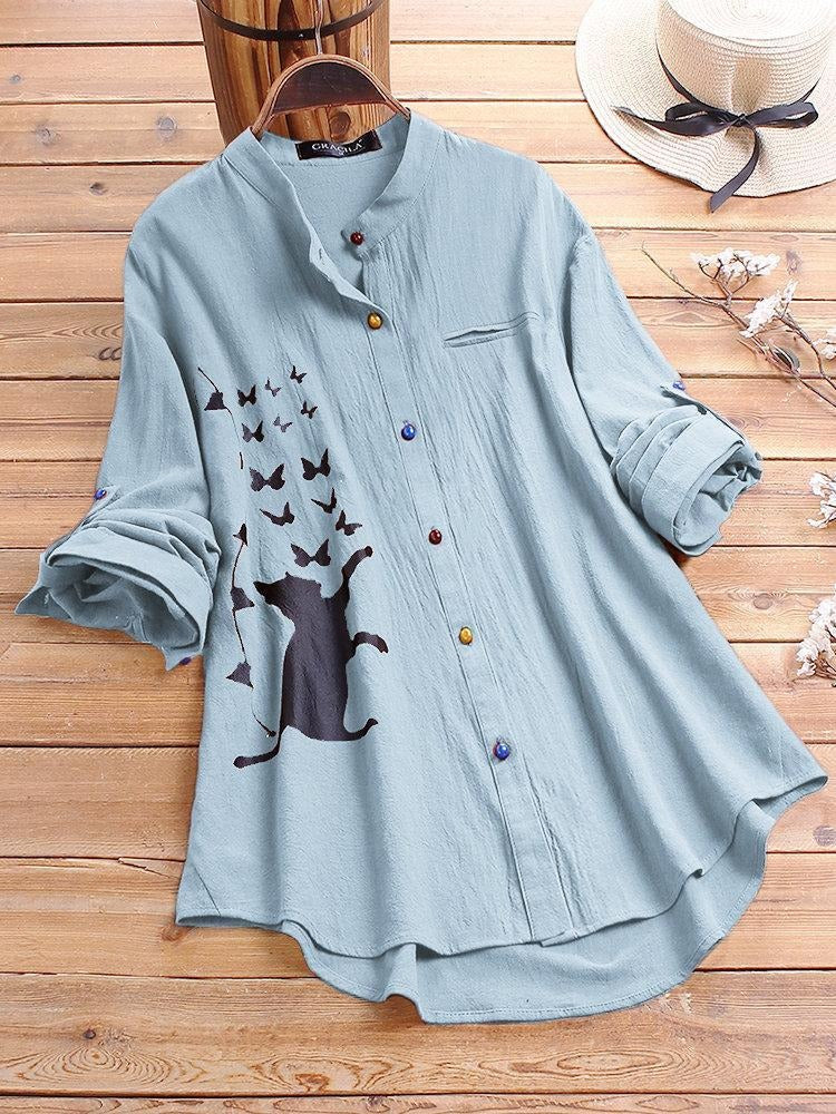 Camisa de gatos con cuello camisero y manga larga — foto 5