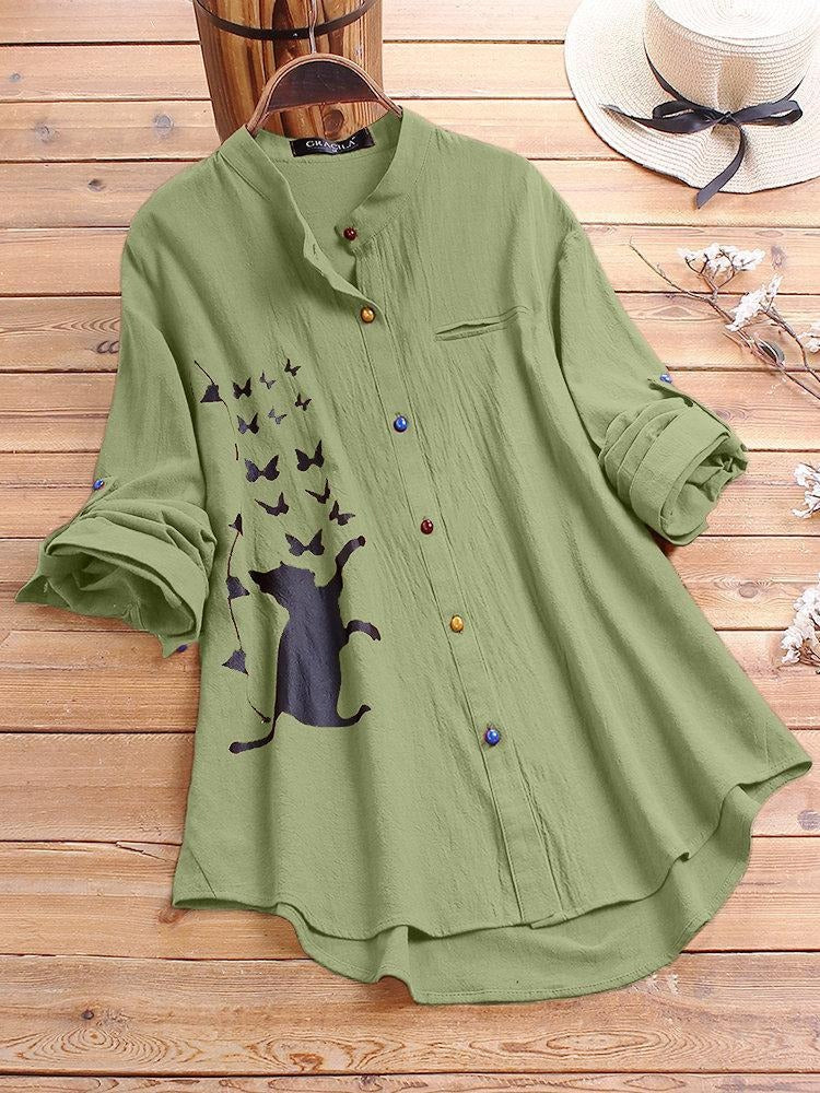 Camisa de gatos con cuello camisero y manga larga — foto 4