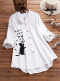 Camisa de gatos con cuello camisero y manga larga