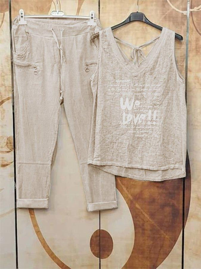Conjunto casual de dos piezas con letras sin mangas