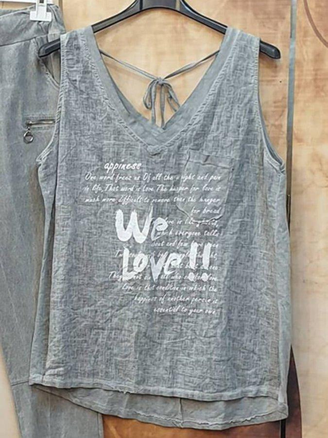 Conjunto casual de dos piezas con letras sin mangas