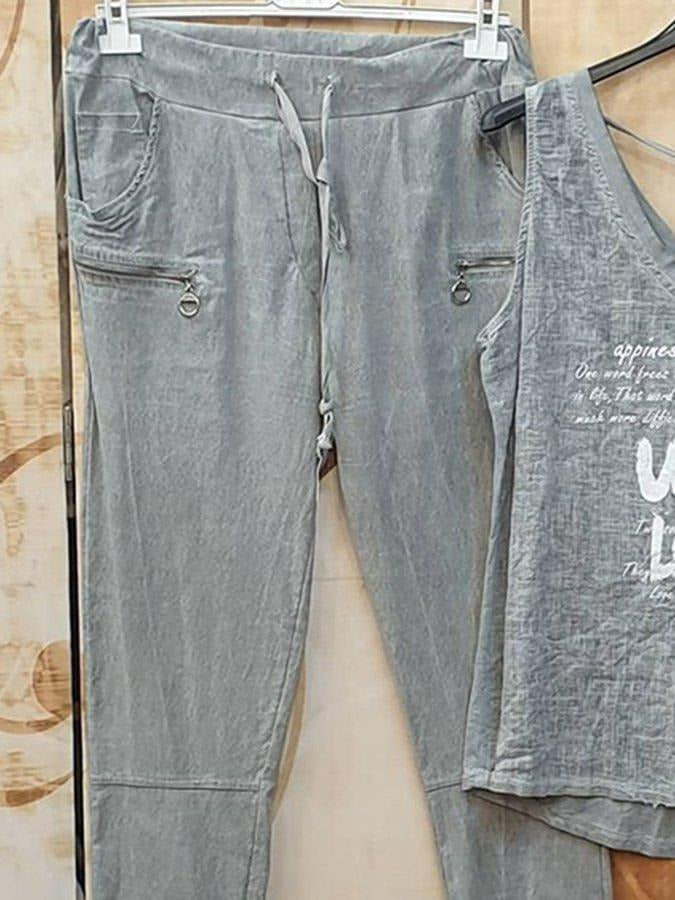 Conjunto casual de dos piezas con letras sin mangas