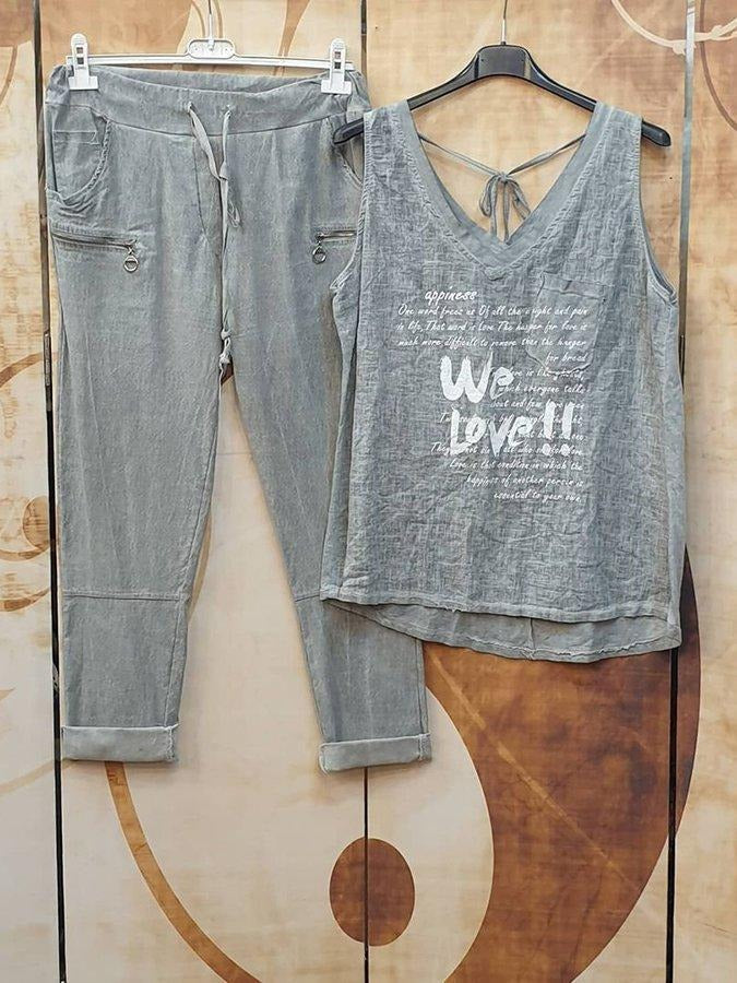 Conjunto casual de dos piezas con letras sin mangas